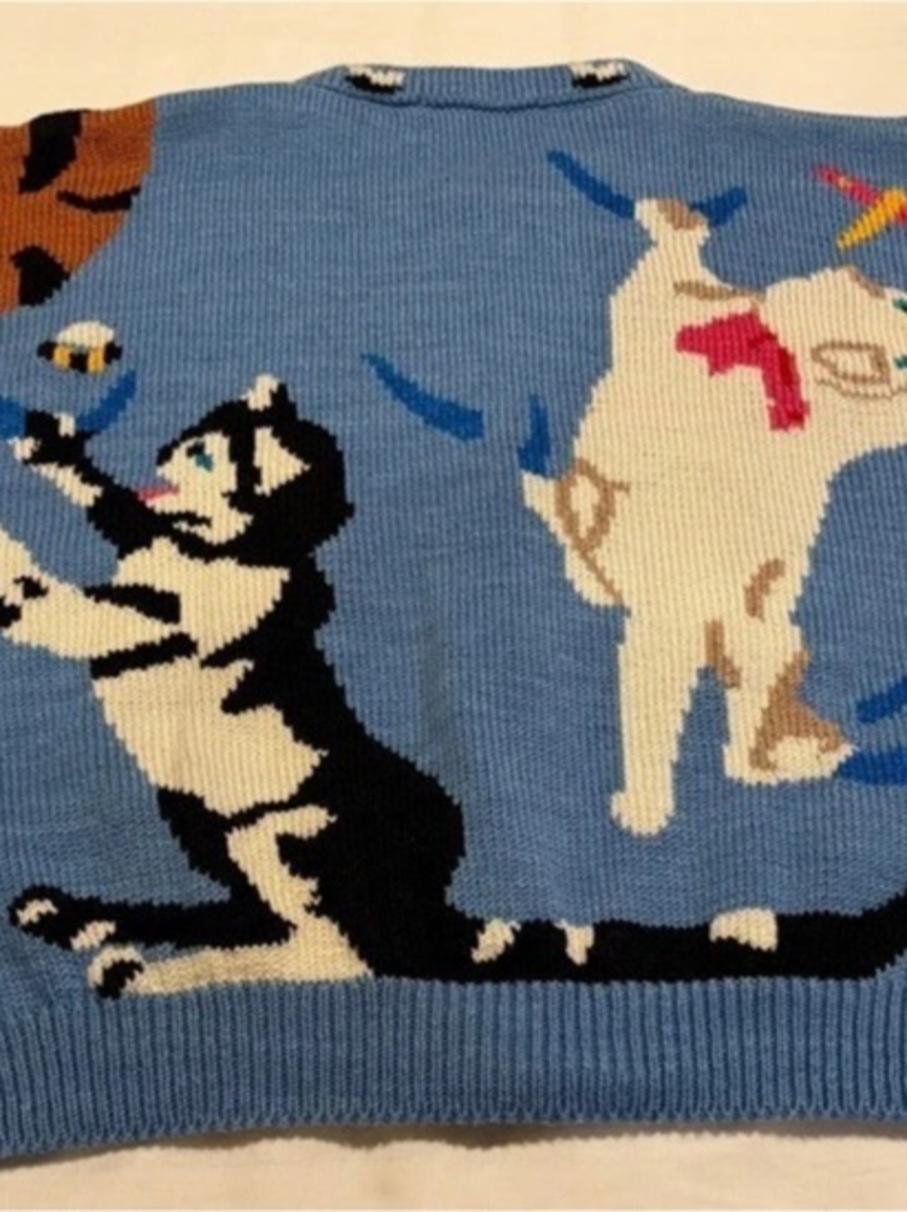 Christine Foley Playful Cats Cardigan Blue & Pink Medium